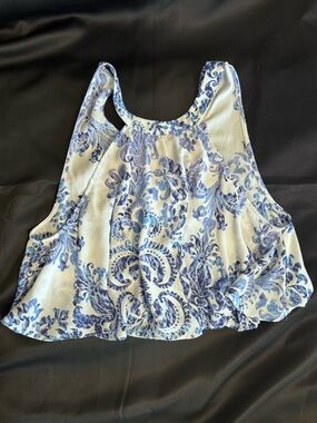 Show Me Your MuMu Crop Tank Top with Blue Floral Swirl Print